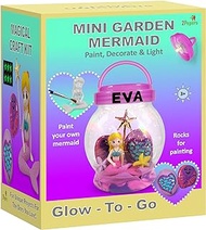 Light Up Mini Mermaid Garden with Paintable Mermaid Toy, Rock Painting &amp; Clay Arts and Crafts for Girls &amp; Boys, DIY Terrarium Kit for Kids, Mermaid Gifts for All Ages Birthday Present, DIY Nightlight