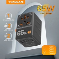 TESSAN 65W GaN International Plug Travel Adapter with USB Type C Worldwide Universal Power Adapter E