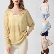 Women's Collared Yoga Tops, Lightweight Loose Pilates Gym T-Shirts, Breathable Long Sleeve Cover-Up 