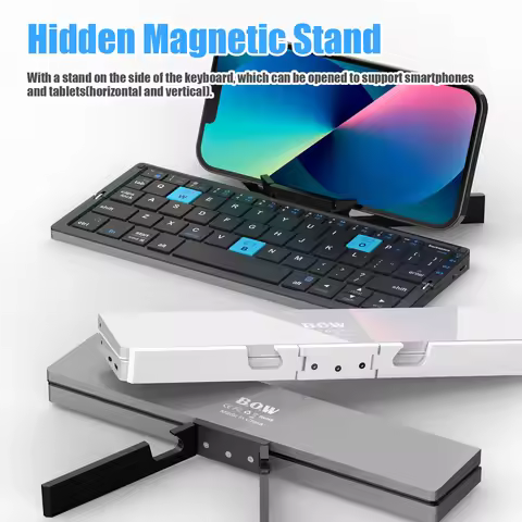 Folding Mini Wireless BT Keyboard With Magnetic Stand Aluminum Alloy Keypad For iPad iPhones Samsung