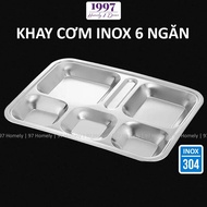 [Combo of 5] Anti-rust Stainless Steel Rice Tray with 6 Compartments 27x36cm for Canteen Restaurant 
