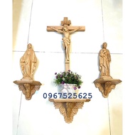 Catholic altar set includes 3 altar statues and grape cluster altar shelf set