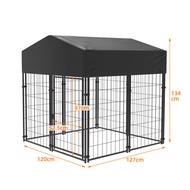 64.9” High Heavy Duty Metal Dog Cages House Outdoor Dog Kennels Playpen Crate with Waterproof Sun Shadow Cover