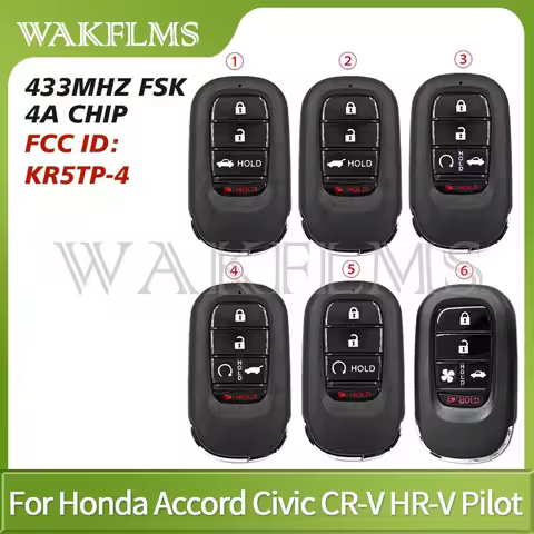 For Honda Accord CR-V HRV Pilot Civic 2022 2023 2024 433MHz 4AChip Keyless Go Smart Key 72147-3A0-A0