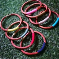 七脈輪&五行彩色棉線纏繞植鞣革牛皮手環 手工編織手環 開運 贈品