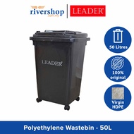 LEADER 50Litres Dustbin/ Century 50L Polyethylene Bin/ Plastic Dustbin/ 4 Wheel WasteBin/ Rubbish Tr