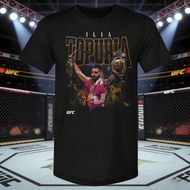T-shirt grafik UFC Ilia Topuria 2026 untuk wanita. Baju sukan kapas berlengan pendek, potongan longg