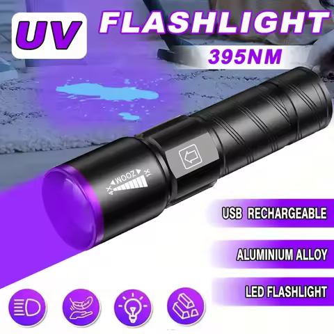 365NM UV Flashlight Rechargeable Ultraviolet Torch Pet Urine Scorpion Detector UV Lamp Anti-counterf