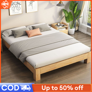 Golden Solid Wood Furniture Wood Frame Without Headboard Katil Kayu King Size Bedroom Bed Base Platform Bed With Drawer Storage Single/Queen/King实木床