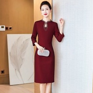 婚宴禮服媽媽裝連身裙年春秋新款中年禮服喜婆婆高貴時尚裙子