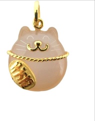 CHOW TAI FOOK 999 Pure Gold Chalcedony Pendant - Fortune Cat R24380