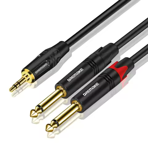 DREMAKE 3.5mm 1/8'' TRS to Dual 6.35mm 1/4'' TS Mono Cable TRS 1/8'' to 2 x 1/4'' TS M-M Stereo Audi