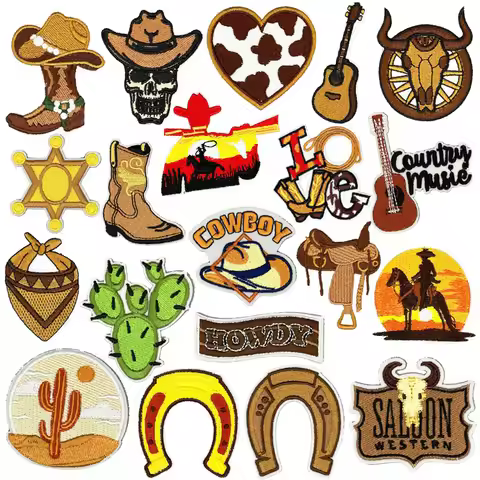 Cowboy Boots Howdy Western Iron On Embroidered Clothes Patches For Clothing Wholesale