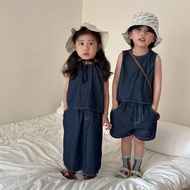 Children Summer Denim Suit Boys Casual Baby Vest Girls Skirts Sisters Brothers Sisters Summer Clothe