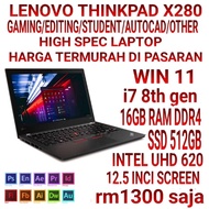 LAPTOP HIGH SPEC LENOVO THINKPAD X280 I7 GEN 8,16GB RAM,SSD,13.