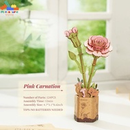 DIY Robotime Rowood 3D self-assembled wooden flower model | Pink Carnation Wooden Flower Puzzle TW05