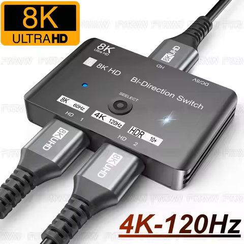 8K 4K HDMI-Compatible Two-Way Splitter Switch 2 in 1 out Bidirectional HD Switcher Selector Box 8K 4