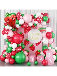 84入組草莓主題綠、粉、紅波點氣球，完美適合女孩甜美的第一個生日派對裝飾