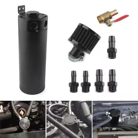 Universal Aluminum Baffled 2-port New Long Oil Catch Can Tank with Breather Filter Engine Mini Oil S