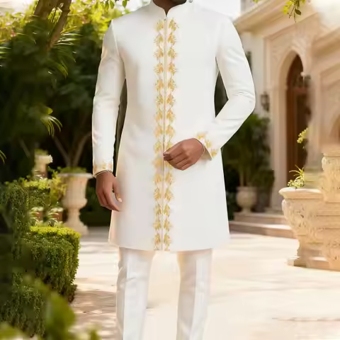 Men's Luxury Embroidery Clothes Suits Muslim Islamic African Sherwani Formal Party Wedding Agbada Dr
