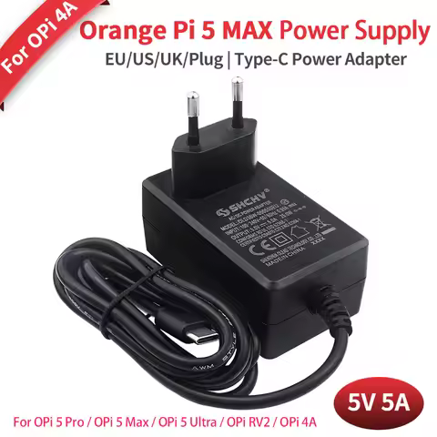Orange Pi 5 Ultra Power Adapter 5V 5A USB Type-C Power Supply Optional EU US UK Plug for OPi 5 Max /