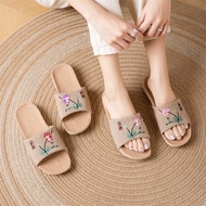 Linen Slippers Men Indoor Anti-Slip Men Cotton Linen Breathable Slippers