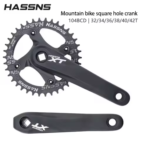 HASSNS XT 104BCD MTB Square Hole Crankset Single-disc Crankset Aluminum Alloy Lightweight Crankset