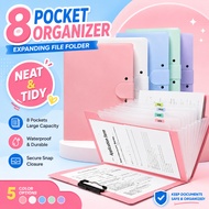 2-in-1 A4/Long Size Expanding File Folder With Clipboard Folder Organizer 8 Pockets Document Storage