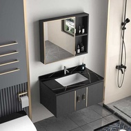 ST-🚢Space Aluminum Alloy round Mirror Bathroom Cabinet Combination Bathroom Home Washbasin Cabinet Bathroom Sink Whole W