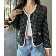 TWEED BLAZER, Hei ZI Blazer Cardigan Crop Tweed Import Plaid