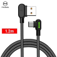 120cm USB Type-C 充電線傳輸線 2A快充 90度雙彎頭 LED 紐扣系列 高速傳輸L頭充電線
