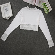 เซ็กซี่ลูกไม้สีดําครึ่งถังสําหรับผู้หญิงฤดูร้อนแขนยาวสวมใส่ด้านในด้วยขาตั้งวัสดุเส้นใย Modal