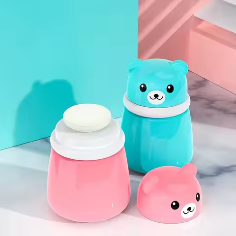 1PCS Baby Powder puff case, cute cartoon bear design, baby powder bottling portable, outdoor travel,