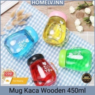 Glass Cups Cute Wooden Mugs 450ml Drinking Hot Drinks Coffee, Tea, Hot Chocolate, For Formal Occasions Can Be Used For Gifts/ Places To Drink Events/ Family Gatherings/ With Travel Cover/ Picnic Deasin Aesthetic Prabotan Printilan Homelv.Inn
