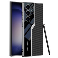 For Samsung S24Ultra S24Plus S24 S23Ultra Case Carbon Fiber Leather Soft Silicone Shockproof Bracket