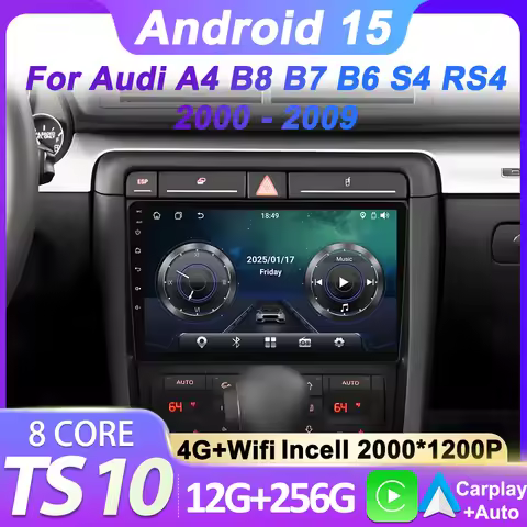 2Din Android 15 Car Radio Player For Audi A4 B8 B7 B6 S4 RS4 2000 - 2009 SEAT Exeo Carplay Autoradio