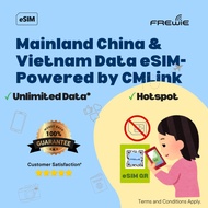 Unlimited Mainland China & Vietnam eSIM 500MB/1GB/2GB Daily for 2-10 Days Data Roaming | QR Code via