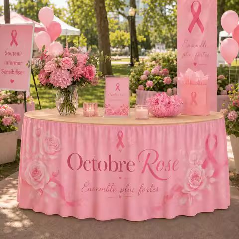 Party table skirt, 1 piece, October pink breast cancer awareness table skirt, suitable for charity e