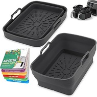 2Pcs Air Fryer Silicone Liners for Ninja DZ201/ DZ401/ DZ550 8-10 QT, ddLUCK Rectangular Air Fryer A