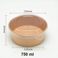 Tô giấy Kraft 750ml salad (Dạng thấp) Thùng 300 - 500 cái kèm nắp