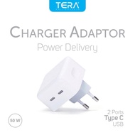 Best Selling TERA Charger Head Adapter PD 50W Fast Charging Type-C 2 Ports SALE