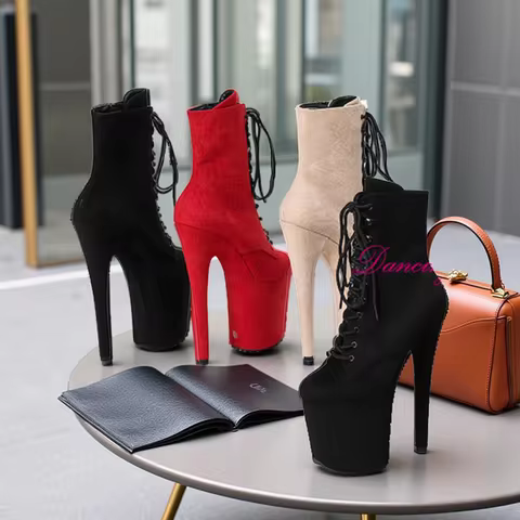 20CM/8inch Suede Exotic Ankle Boots Fashion High Heel Nightclub Stage Platform Pole Dance Shoes Hook