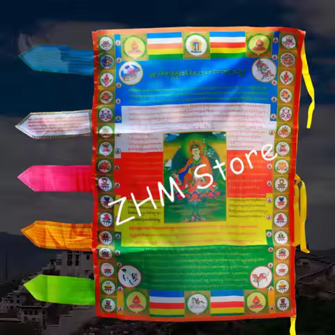 1 String Silk Cloth Multi-color Handmade Lotus Sutra Mantra Scripture Colored Printed Clear Pattern 