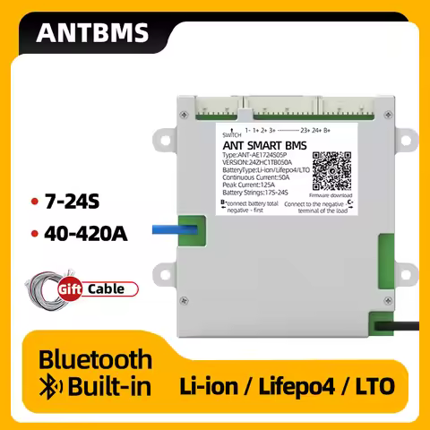 Ant BMS 7S to 16S 17S to 24S 8S 20S 22S Smart Bms 60V 72V Li-ion Lifepo4 LTO Battery Balance 100A 32