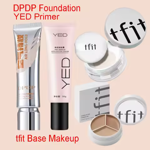 DPDP Foundation and TFIT Powder Set Yed Primer Natural Concealer Perfect for All Skin Base Makeup Ko