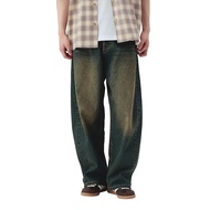 Beam's Heart Men's Curved Wide Baggy Denim Jeans