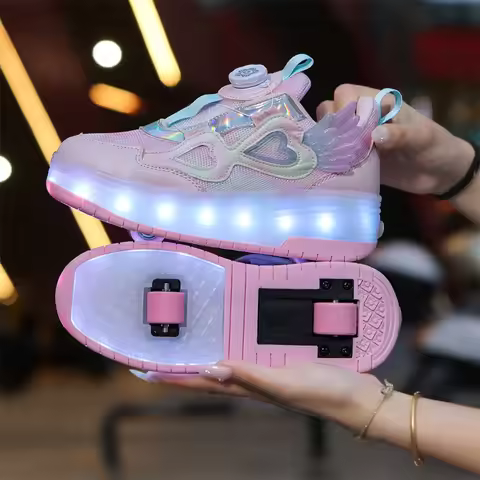 Walking Shoes Girls Shoes Will Shine Skates New Outdoor Running Pulley Fashion Children's Sneakers B