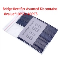 8value*10pcs=80pcs Diode Bridge Rectifier Assorted Kit contains MB6S MB6F MB10S MB10F ABS10 DB107S D