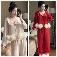 Pajamas, Lady's Outfits with Lotus Collar, Luxurious Stone Chrysanthemum Chiffon, Soft and Cool Lati