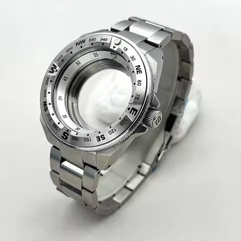 Silver 45mm Seiko Samurai King Series Watch Cases Bezel Insert With The Strap Fits NH35 NH36 7S26 Mo